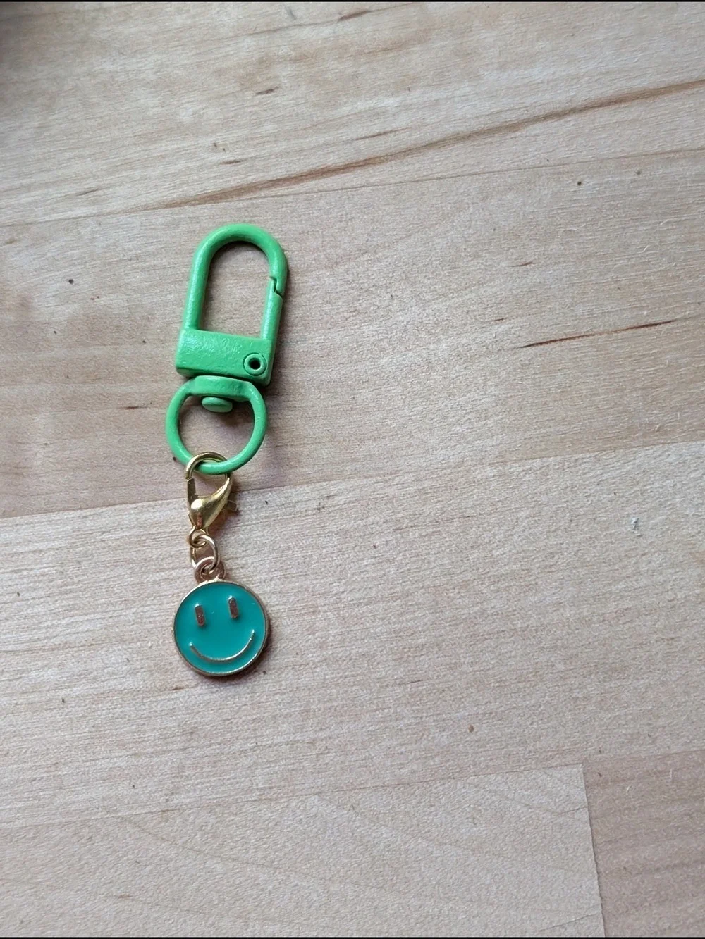 Green Keychain with Teal Smile Charm